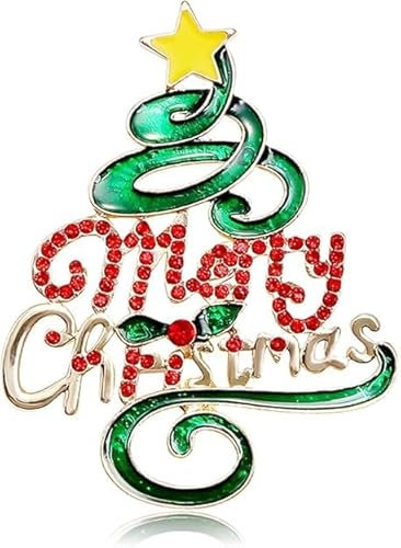 Theaque Weihnachtsbaum-Brosche, Merry Christmas, Grün, Kristall, Emaille, Anstecknadel, Klassisch, für Damen und Herren