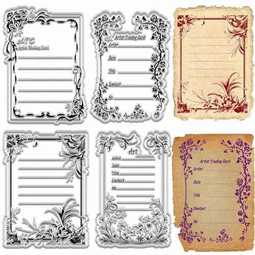 craspire ATC Rahmen Hintergrund Transparente Stempel Vintage Artist Trading Flowers Wiederverwendbare Transparente Silikonsiegel Stempel Für Tagebuch Und Kartengestaltung DIY Scrapbooking