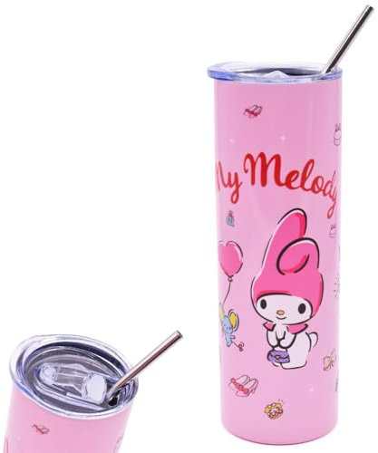 Ksopsdey Melody Taza Termica de Acero Inoxidable, Taza Termica de Acero Inoxidable para Cafe Vaso con Tapa y Pajita Pared Doble Aislante Travel Mug Taza Vacío para Bebidas Frías y Caliente 600ML