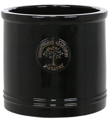 Large 30cm Black Heritage Cylinder Garden Ceramic Planter Plant Flower Pot - Frost Proof