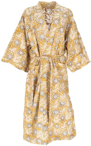 GURU SHOP Kimono im Japan Style, handbedruckter Oversize Baumwoll Kimono | Eleganter Kimonomantel aus nachhaltiger Baumwolle, locker fallend, individuelle Blockdruckmuster, vielseitig tragbar.