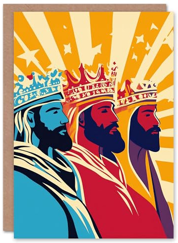 Artery8 Three Wise Men Kings Magi Pop Art Blank For Him Or Her Art Xmas Festive Christmas Card