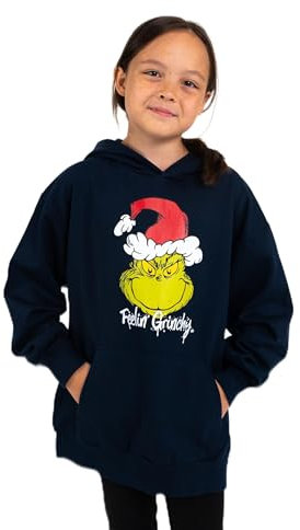 United Labels Der Grinch Hoodie für Kinder, Dunkelblau, Feelin Grinchy, 122/128, Winter Pullover mit Kapuze, Kapuzenpullover Unisex für Jungs und Mädchen