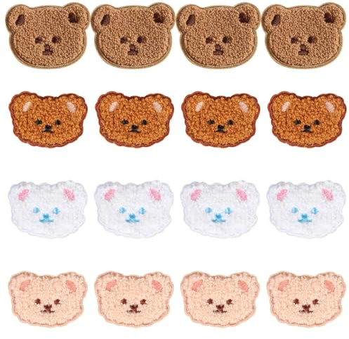 FDGGT 16 Stück Bären-Stoffflicken, Niedliche Cartoon-Gestickte Aufnäher, DIY-Kleidungszubehör, Nähflicken, Aufbügelflicken