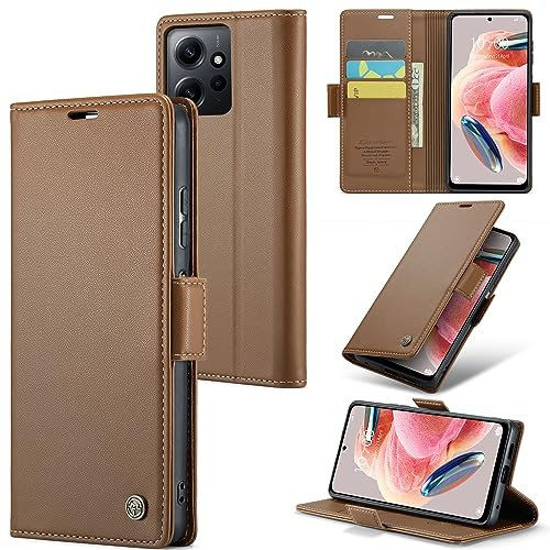 Rerzoiro Coque pour Xiaomi Redmi Note 12 4G, Étui Housse en RFID Protection Premium PU Cuir Portefeuille Rabat Case Magnétique Stand Antichoc, Étui Case pour Xiaomi Redmi Note 12 4G, Marron