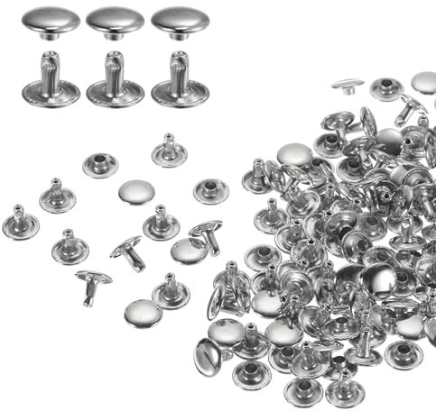QUARKZMAN 60 Ensembles de Rivets en Cuir à Double Tête, 10X8mm Rivets Ronds Tubulaires Métal pour Fabrication Cuir Ceinture en Tissu, Rivet à Frapper Réparation Décoration de Sacs, Argenté