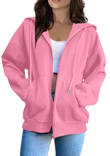 Sweat à Capuche pour Femme - Couleur Unie - Sweat a Capuche Femme Zippé Sweat-Shirt à Manches Longues Décontracté Chaude Chic et Elegant Veste Pas Cher