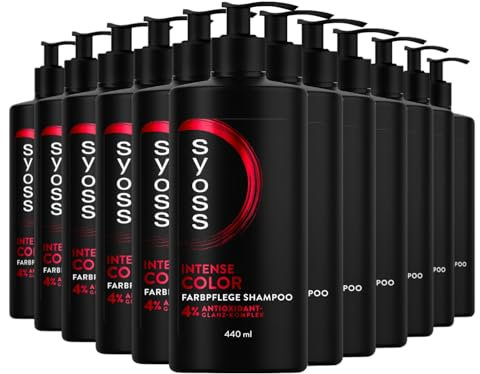 SYOSS Shampoo Intense Color Farbpflege Shampoo (12x 440 ml), Haarshampoo für colorierte, gesträhnte und gefärbte Haare, gibt bis zu 12 Wochen Farbschutz, Formel mit 4% Antioxidant-Glanz-Komplex