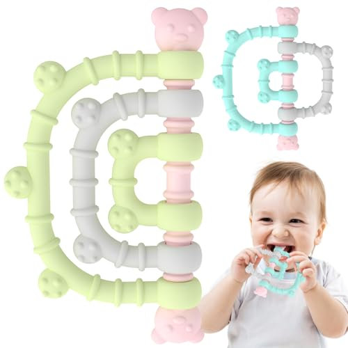 2 Stück Beißring Spielzeug für Babys, Beißspielzeug für Autistische Kinder, Zahnungshilfe Spielzeug für Neugeborene Babys 3 6 12 18 Monate Jungen Mädchen Ostern Baby Dusche Geschenke, Mehrere Farben
