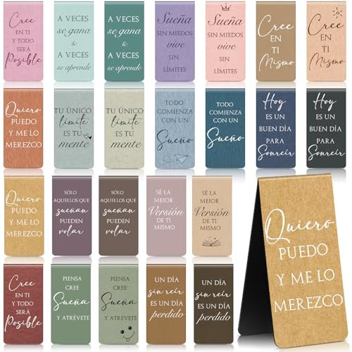 Nezyo 24 Motivierende Magnetische Lesezeichen mit Inspirierenden Sprüchen auf Spanisch, Ideal für Bücher, Kühlschrank oder Büro, Vintage-Design, Geschenk für Lehrer, Schüler und Leseliebhaber