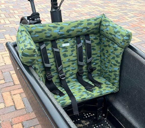 Blausberg Baby - Lastenfahrrad Kissen, Sitzkissen Lastenrad, Zubehör, Kinderkissen, Sitzpolster Wetterfestes kompatibel Urban Arrow - Grün Blaue Punkte