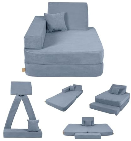 Angelove Kindersessel 3‑in‑1 - Faltbare Kindercouch & Spielmatratze aus Cord, Bequemer Spielsofa‑Sessel ab 1 Jahr, Türkis