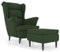 Refined Relaxsessel mit gepolstertem Sitz Armlehnen Fernsehsessel Loungesessel für Wohnzimmer Polstersessel Ruhesessel Ohrensessel mit Hocker Dunkelgrün Samt
