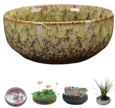 Lotus Bonsai Schale, Lotus Pflanze Keramik Blumenschale, Lotus Bowl Pflanzer, für die Wasserpflanzung im Innenbereich, Lotus-Töpfe für Wasserpflanzen, Wasserlilie, Grün Sukkulenten