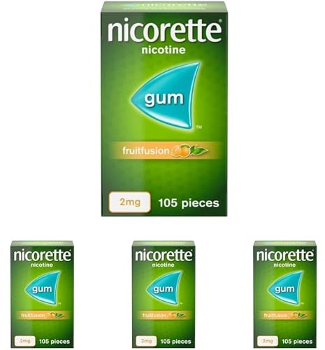 Nicorette Fruitfusion 2mg Gum (1 x 105 Pieces), Discreet and Fast-Acting, Stop Smoking Aid to Tackle Cravings and Withdrawal Symptoms, Nicotine Gum with Pleasant Fruit Flavour (Pack of 4)