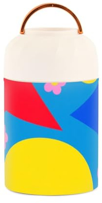siphylline Colorful Geometric Shapes Pink Flowers Stainless Steel Vacuum Insulated food flask for hot with spoon for adults overnight oat 17 Oz