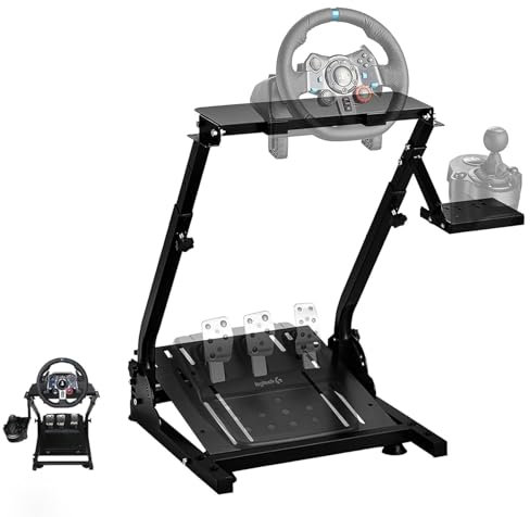 Steering wheel stand for Logitech G25 G27 G29 G920 G923, steering wheel gaming wheel stand with gear lever holder, foldable stand racing for Thrustmaster T300Rs T300Gt T150Rs Xbox PS5 PS4 PC, black