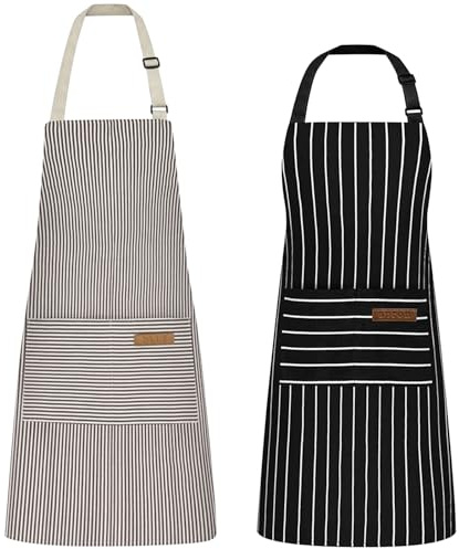 Hwtcjx Küchenschürze, 2 Stück Verstellbare Schürze mit Taschen | Kochschürze, Maschinenwaschbar, Baumwolle Küchenschürzen, Kittelschürze für Männer, Damen, Küche, Restaurant Café