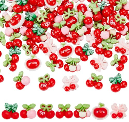 WADORN 70 Stück 7 Farben Süße Kirsche Flatback Harz Charms Kleine Obst Harz Verzierungen Süße Kirschfrüchte Lebensmittel Flache Rückseite Cabochons Dekor Für Haarspangen Handyhüllen Taschen Basteln