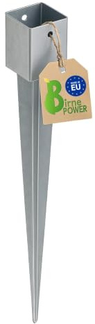 BirnePower Pfostenträger 101 x 101 mm Einschlagbodenhülsen Pfostenanker Square Erdanker Erdspieß Bodenanker Einschlaghülse aus Stahl zum Einschlagen für Vierkant Holzpfosten Feuerverzinkt Länge 900 mm