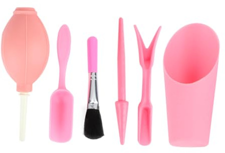 SHINEOFI 6 pièces Kit de Jardinage Mini pour Plantes Grasses Outil de Plantation Ergonomique Rose avec Pelle Souffleur Brosse et Extracteur Compact pour Semis et Rempotage