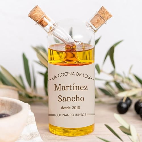 Wanapix | Aceitera y vinagrera en botella de cristal Personalizada | Botella 2 en 1 | Juego Dispensador de Vinagre y Aceite | Cocina de los...