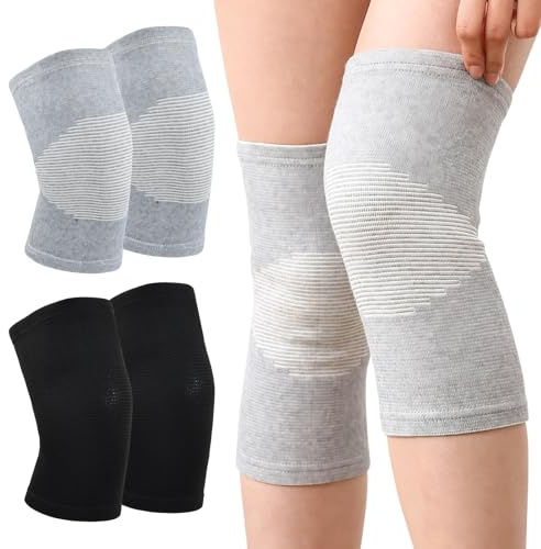xianynow 4 Paires XL Genouillère en Bambou pour Homme et Femme, Sport Genouilleres, Genouillères Chaude et Froide, Genouillère Élastique Respirant, Noir et Gris