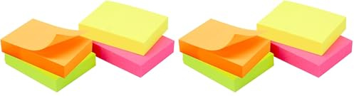 WAYTEX 400 Notes autocollantes repositionnables couleurs Néon 4 blocs de 100 feuilles 3,75 x 5 cm sens vertical (Lot de 2)