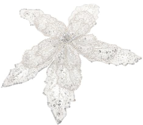 Veemoon 3D Silver Sequin Flower Applique Lace Patch for Wedding Dress, Sparkling Beaded Floral Embellishment, Multi-Layer Gauze Lace Decoration for Bridal and DIY Clothes