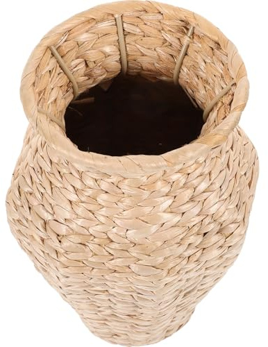 HINTRMENT Vase à Fleurs Rustique en Tige de Massette Beige, Tissé la Main Fond Plat Stable, Polyvalent et Décoratif pour Fleurs Artificielles, Centre de Table pour Chambre ou Fête