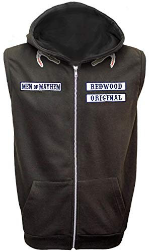 Sons of Anarchy ärmellos Reißverschluss Stil Hoodie mit originalgetreuen, aufgestickten Aufnähern, Größen S bis XXL (L)
