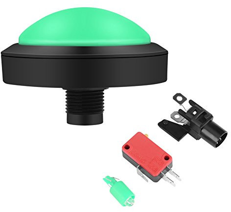 LED Drucktasten 100 mm, massive Arcade-Taste mit LED-Konvexitätskonsole, Ersatz + Mikroschalter + Knopfhalterung, DC 12 V (grüne Taste), Kollektion