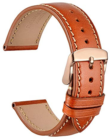 WOCCI 18mm Bracelet de Montre en Cuir Italien avec Boucle Dorée Rose (Marron Doré)