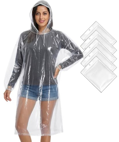 Cosowe Rain Ponchos Disposable for Adults Women, Clear Family Pack Raincoats with Hood Sleeves for Disney Travel