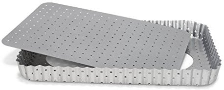 patisse 03583, Moule à tarte rectangulaire, Moule quiche fond amovible perforé Acier revêtu, Anti Adhésif Silver-Top, 32x22cm, Gris argenté