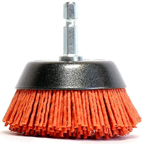 S&R Spazzola a Tazza per Trapano in Nylon AGGRESSIVO per pulitura e rifiniture di Legno Ferro Metalli Acciaio Fughe Piastrelle Pavimenti. Codolo esagonale 1/4 (6,35 mm)