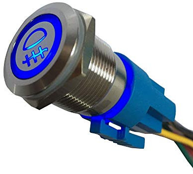 Mintice rostfreier Stahl 19mm KFZ Kippschalter Wippschalter Druckschalter Schalter Drucktaster 12V Blau Licht Metall Nebelleuchte Steckdose Stecker