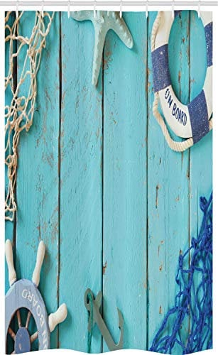 ABAKUHAUS Nautisch Schmaler Duschvorhang, Maritim Thema Anker Foto, Badezimmer Deko Set aus Stoff mit Haken, 120 x 180 cm, Türkis Marineblau