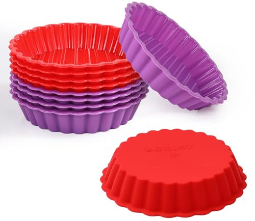 FUNBAKY Molde de silicona para quiche, mini molde antiadherente redondo de silicona para hornear, 10 paquetes