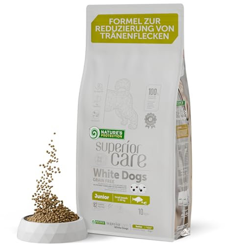 Nature's Protection Superior Care Hundefutter Trocken Getreidefrei für Kleine & Mini-Rassen - Welpenfutter mit Weißfisch für weiße Hunde, Entfernt Braune Tränenflecken 10kg