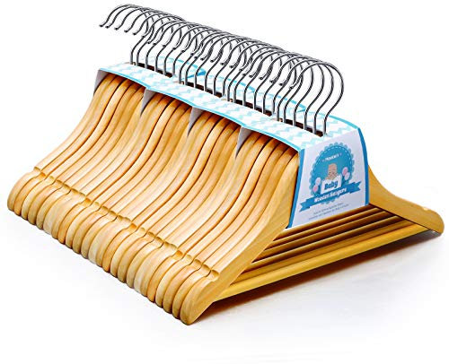 Homewit - Perchas de madera para niños. Set de 24 perchas de madera maciza de 30 cm (Schima superba) con ranuras en la zona de los hombros, gancho giratorio de 360 grados, para ropa de bebé y de niño