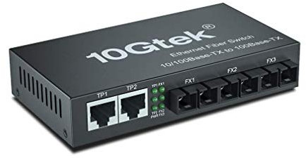 10Gtek 5-Port Fast Ethernet Desktop Fiber Switch, with 3 Ports Dual SC Fiber, 20 km