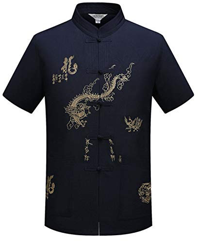 Hommes Chinois Traditionnel Manche Longue/Manche Courte Col Montant Costume Tang avec Dragon Désign Tai Chi Chemise Kung Fu Uniforme Vêtements d'entraînement