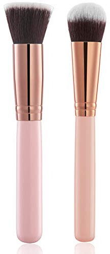 2 x Kabuki-Pinsel für Selbstbräuner, Sonnenloses Bräunen, Kunstbräuner, Selbstbräunerpinselapplikator, flacher Pinsel, Gesicht und Mischpinsel, einfacher Selbstbräuner-Applikator für Gesicht (Rosa)
