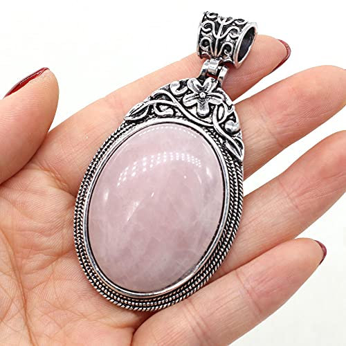 Natural Stone Antique Silver-Color Malachites Opal Red Agated Pendant Crystal for Pendant Necklace DIY Jewelry Making Supplies-Rose_Quartz