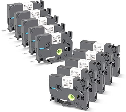 10 X 12mm 0.47 White Band Kompatible zum Brother P-touch Bänder, Kompatible zum Brother TZe-231 TZ Tape 12mm für Beschriftungsgerät P touch 1010 H105 1000 1005 1280 D400, 10 Rollen Schwarz auf Weiß