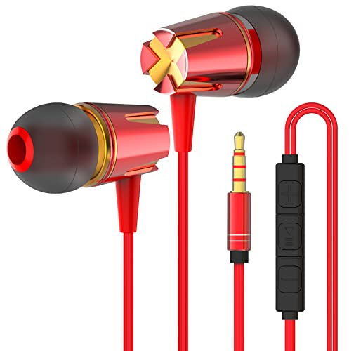 GWAWG Earphones, In-Ear Headphones Earphones Volume adjustment High Sensitivity Microphone – Noise Isolating, High Definition, Pure Sound for iPhone, iPad, Smartphone, MP3 Players etc. (Golden red)