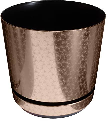 KORAD La Maceta de la Serie Dekor con Plato Adaptado para Interiores - Medida 21 cm - Modelo 054 - Art déco marrón; Fabricado en plástico, Maceta Decorativa con Orificios de Drenaje