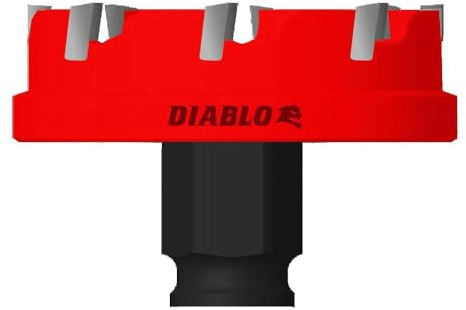Diablo Dämonen-Lochschneider aus Hartmetall, Durchmesser: 6,4 cm | 50 x längere Lebensdauer, Tiefenanschlagmanschette, werkzeugloser Dübelauswurf für Metallbohrungen – DHS2500CF