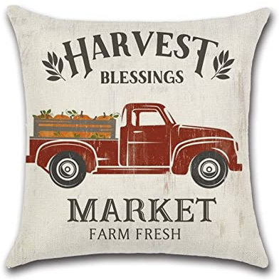 KnBoB Kissenhüllen 45x45, Kissenbezug Halloween Thema Harvest Blessings Market Farm Fresh Deko Kissenbezüge in Leinen (Rot Beige Schwarz, 1Pcs)